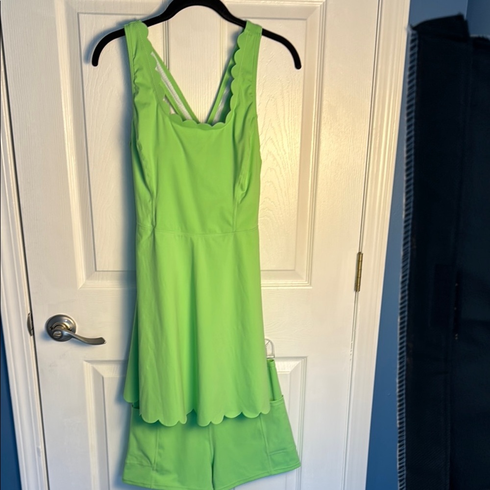 Green Sleeveless V-Neck Mini Sundress with built in bra and shorts for under